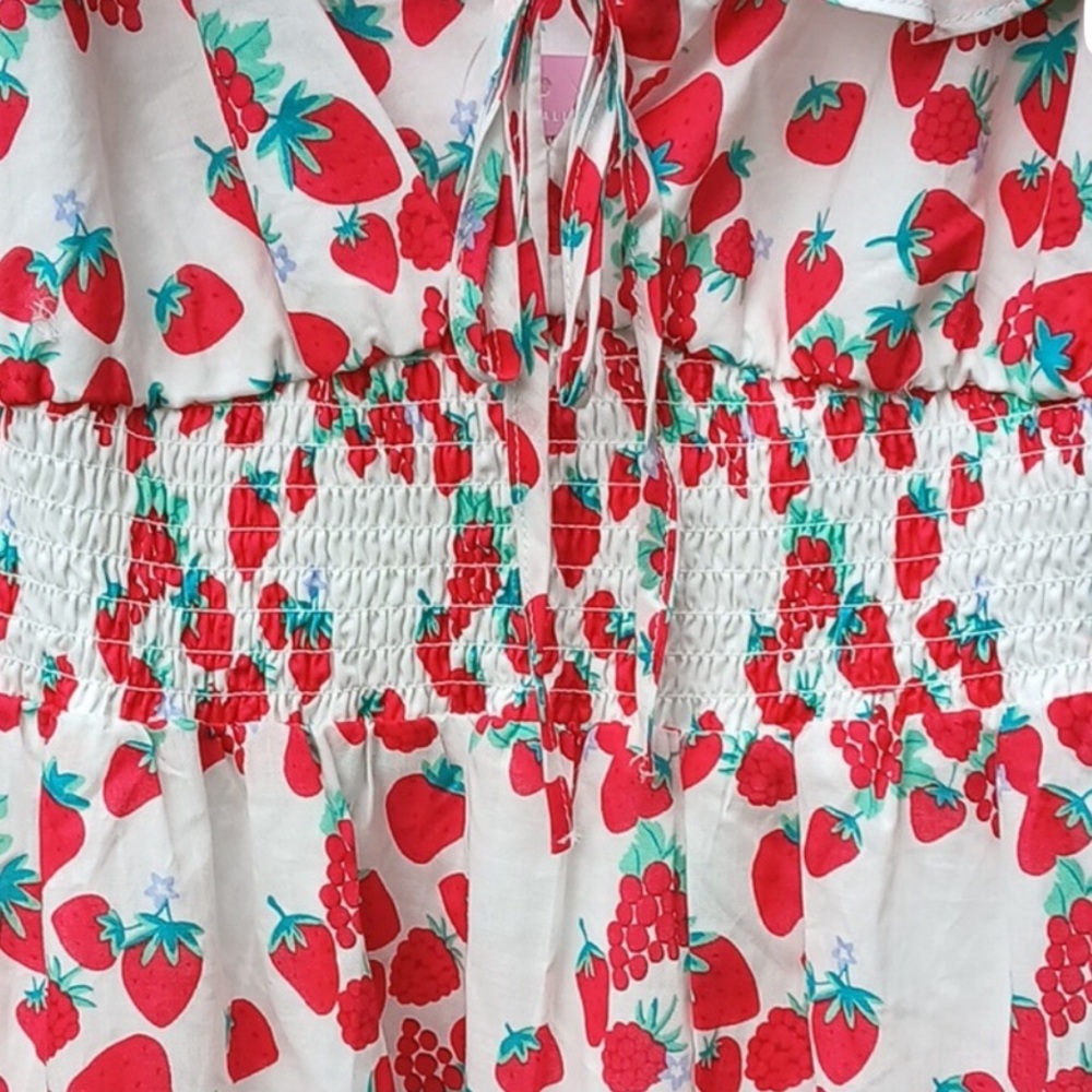 Betsy Johnson Strawberry Print Ruffled Smocked Maxi Dress NWT Size M - Picture 5 of 10
